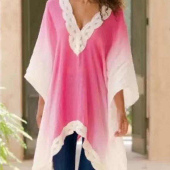 Soft Surroundings Tops - Soft Surroundings Tunic Poncho Pink Ombre Linen